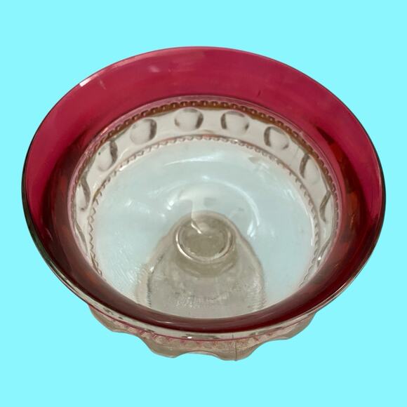 VTG Indiana Glass Kings Crown Thumbprint Ruby Flash Footed Compote Candy Dish - Picture 7 of 15